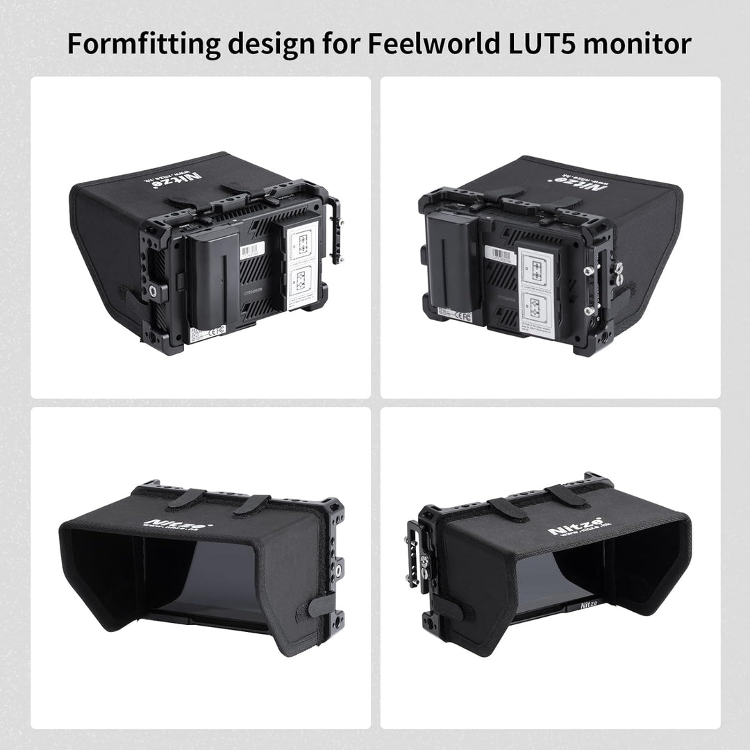Nitze LUT5 Cage,Monitor Käfig Kit für Feelworld LUT5 5,5" mit HDMI Kabelklemme und Sonnenblende - JT