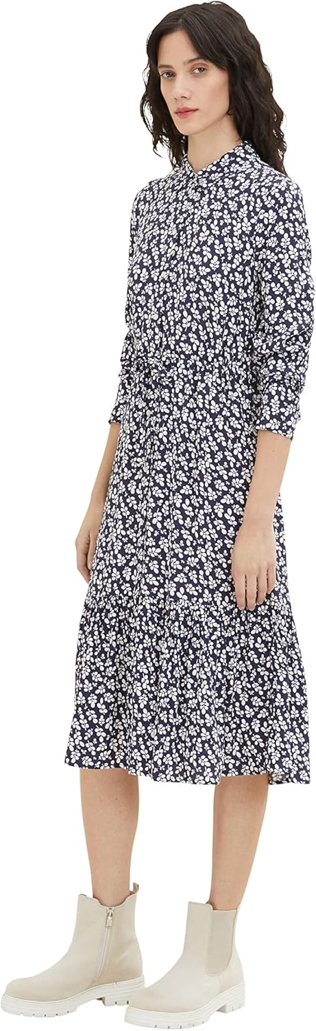 TOM TAILOR Damen Kleid mit Muster 46 31118 - Navy Floral Design, 46 31118 - Navy Floral Design