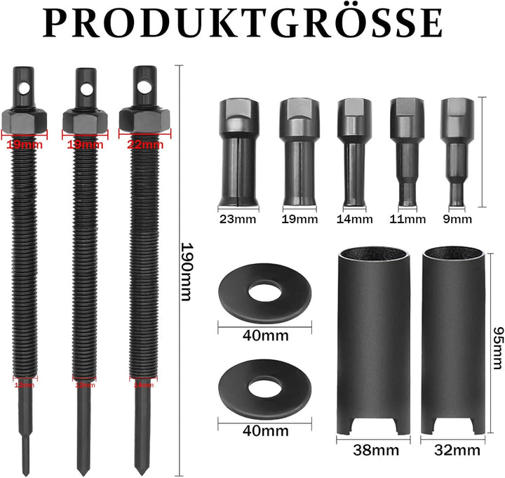 Motorrad Lagerabzieher Innenlager Werkzeug: 9-23 mm mit 5 Spannzangen + Tragbarer Koffer für Kugella