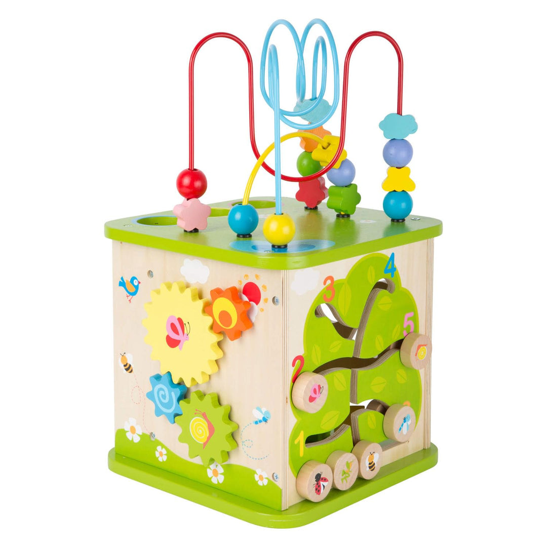 small foot Motorikwürfel aus stabilem Holz mit fünf Seiten Spielspass, inkl. Motorikschleifen und Ku