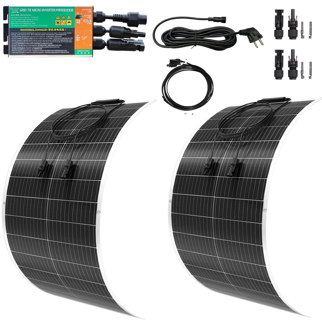 Solarpanel Flexibel mit 230V 300Watt Wechselrichter, Balkonkraftwerk komplettset Steckdose Plug & Pl