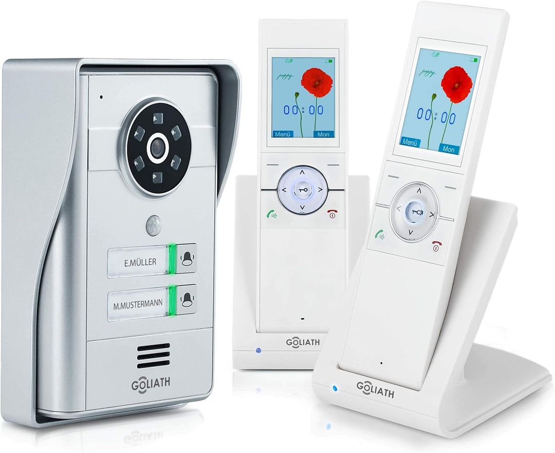 GOLIATH Funk Klingel Kabellos mit Kamera und Türöffner, Nachtsicht, Bewegungsmelder, Bildspeicher, T
