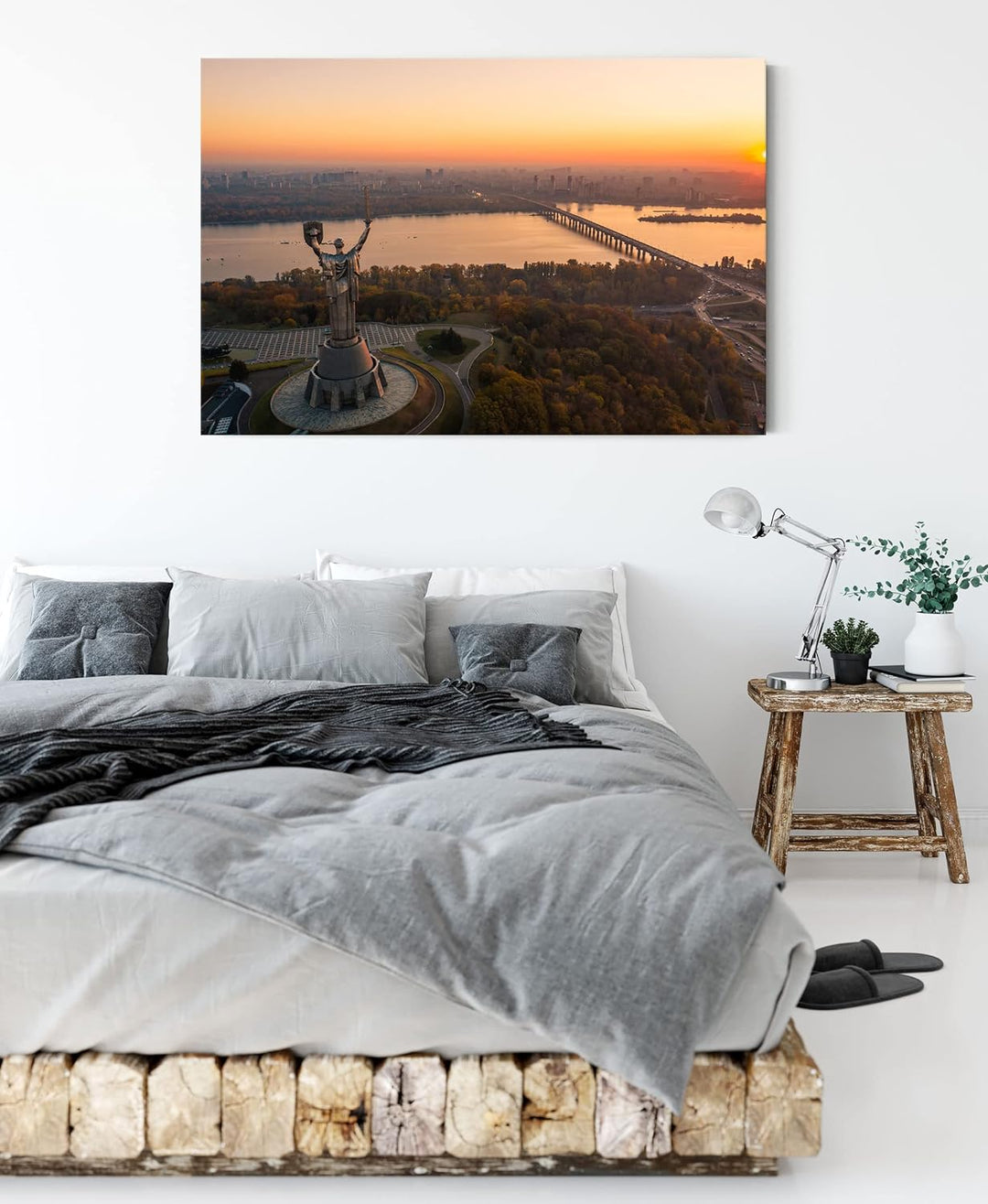 Pixxprint Skyline Kiew Sonnenuntergang als Leinwandbild | Grösse: 100x70 cm | Wandbild | Kunstdruck