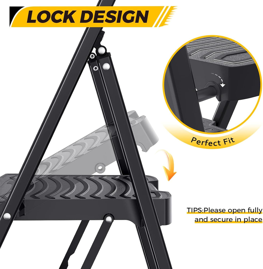 KINGRACK Trittleiter 2 Stufen, Leiter Klappbar mit Handlauf Belastbar bis 150 kg, Rutschfester Tritt