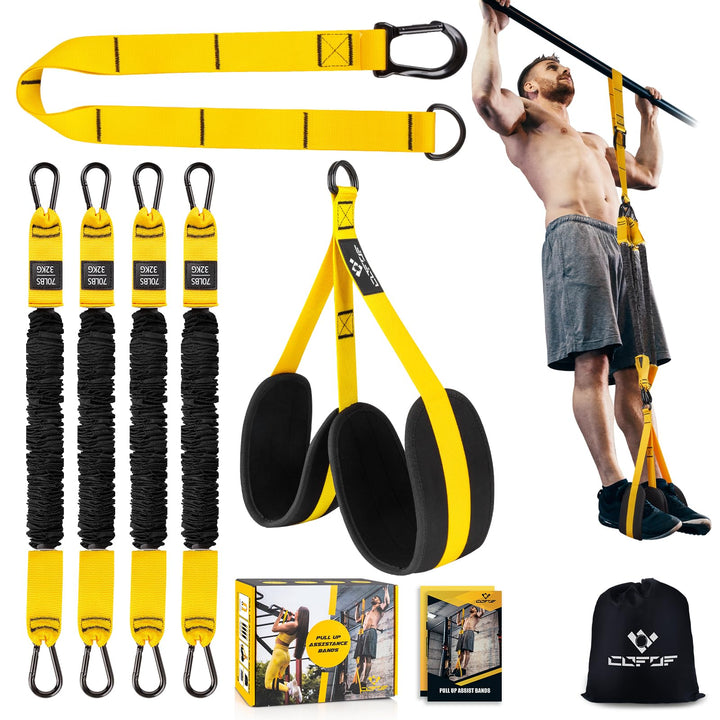 COFOF Klimmzughilfe mit 4 Verstellbar Resistance Bands, Klimmzug Bänder mit Zwei Fussstützen, Pull U