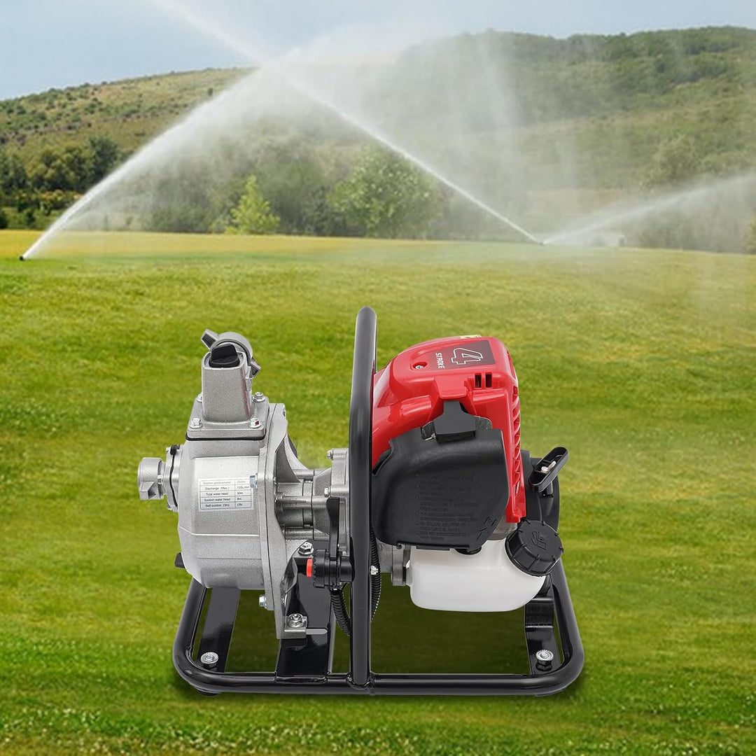 Benzin Wasserpumpe 4 Takt Tragbare Gartenpumpe 1.2KW Viertakt Teichpumpe für Gartenrasenbewässerung