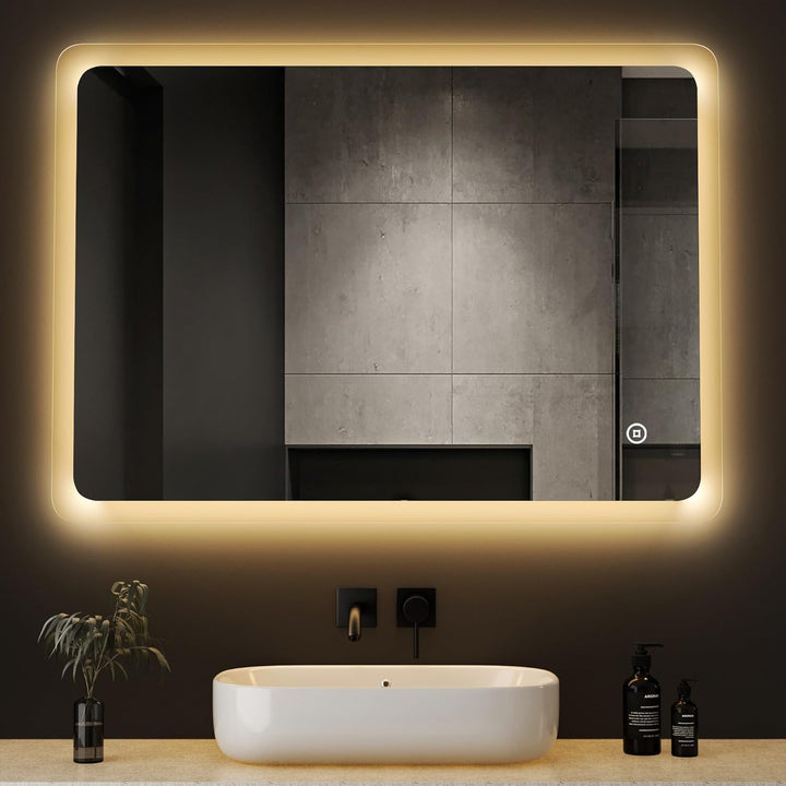 Boromal Badspiegel mit Beleuchtung 40x60cm LED Badezimmerspiegel 3 Lichtfarbe Dimmbar 3000-6500K 194
