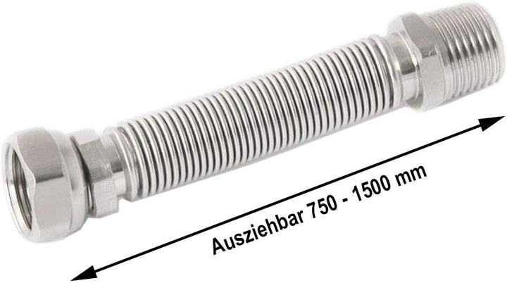 Edelstahl Wellrohr ausziehbar flexibel 1 Zoll AG - 750-1500mm
