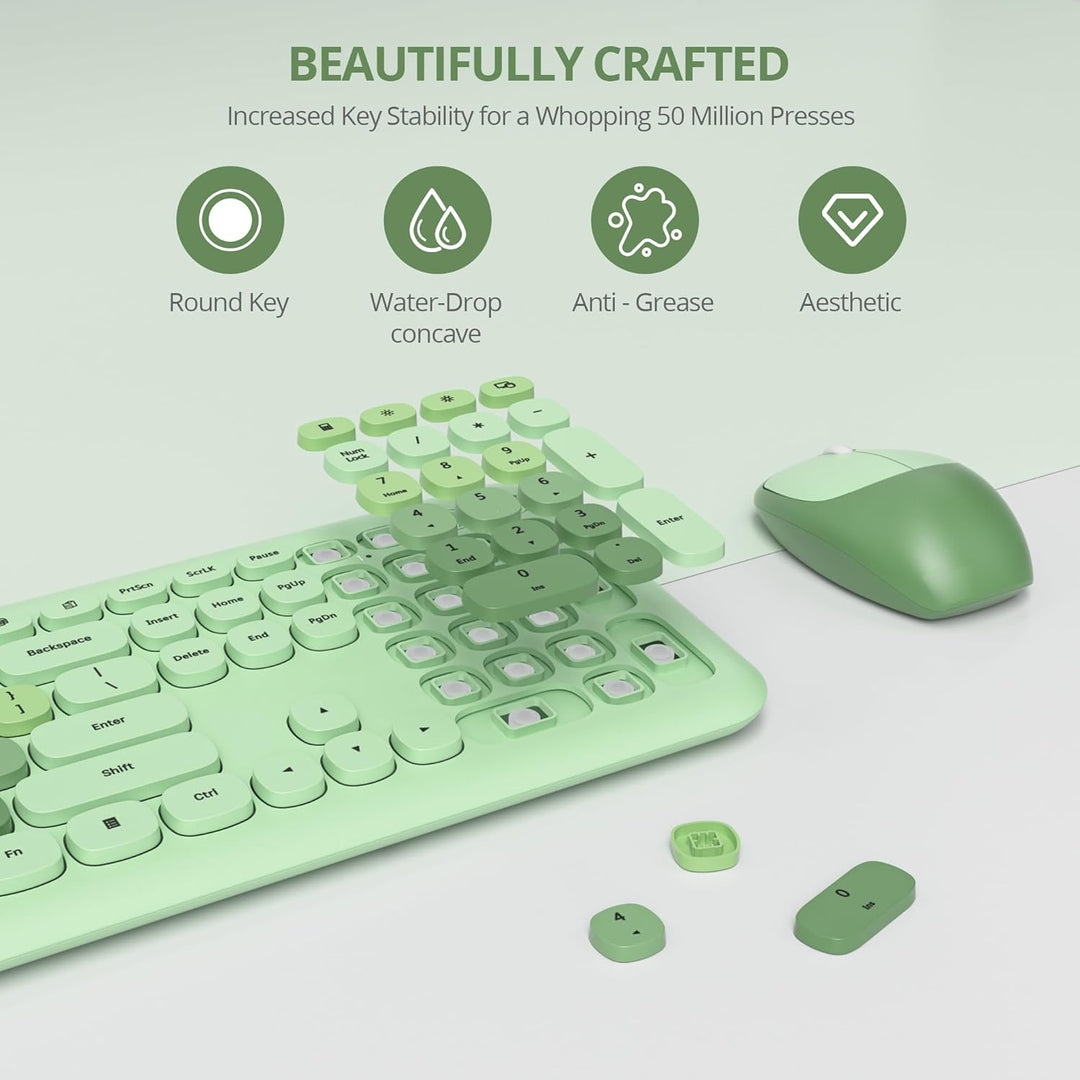 Tastatur und Maus Kabellos, Retro Bunt Tastatur Funktastatur mit Stille Mouse Amerikanisch QWERTY ,