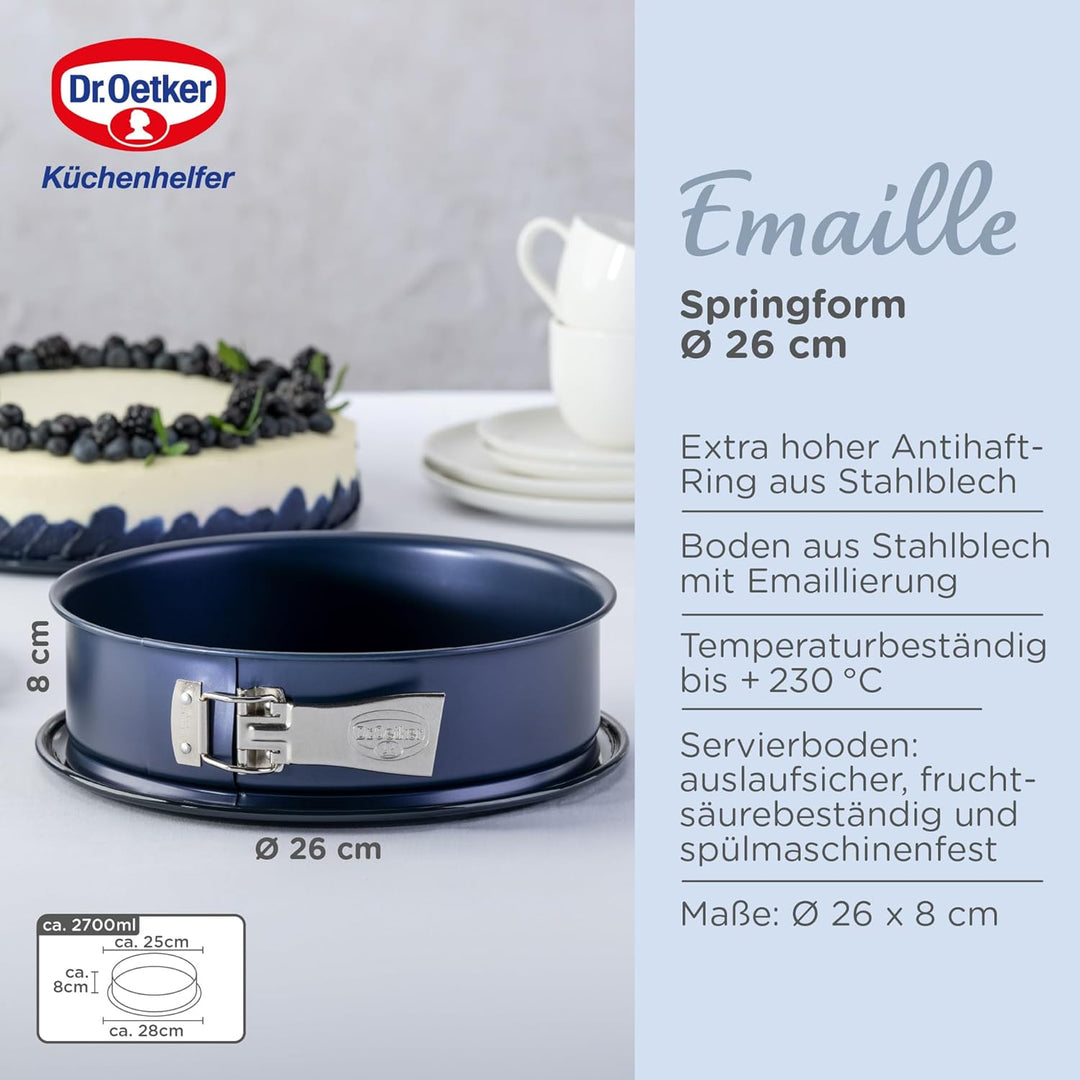 Dr. Oetker Springform Ø 26 cm Back-Liebe Emaille – Runde Backform mit Schnitt- & kratzfestem Emaille