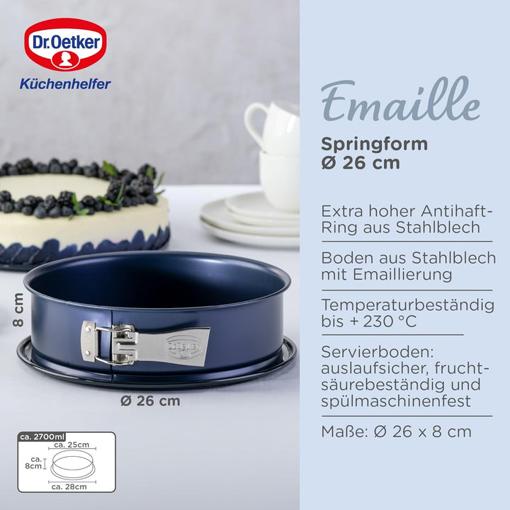 Dr. Oetker Springform Ø 26 cm Back-Liebe Emaille – Runde Backform mit Schnitt- & kratzfestem Emaille
