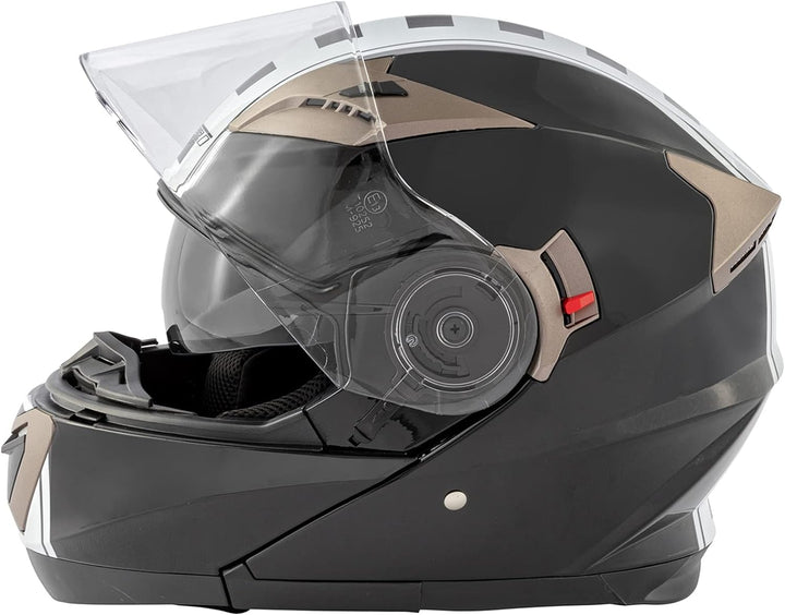 Motorradhelm Klapphelm Doppelvisier Grafik Touring Genehmigt ECE2205 Flip-Up 57-58 cm ( M) Schwarz,