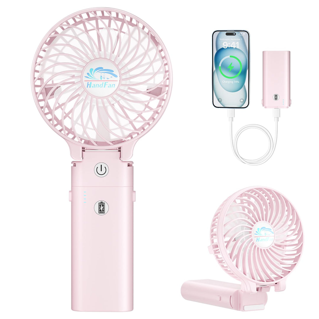 HandFan Handventilator mit 5200 mAh, wiederaufladbar, 20 Stunden Laufzeit, Handventilator, 3 Geschwi