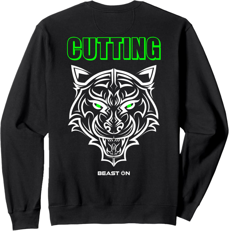 Cutting Tiger Kopf Grün Rücken Motiv Gym Workout Fitness Sweatshirt