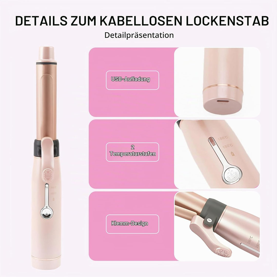 Yuehuamech Schnurloser Mini- Lockenstab 19mm Lockenstab Lockenstab Trommel Keramik Glätteisen USB Wi