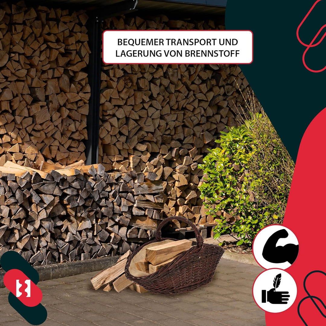 KOTARBAU® Weidenkorb für Brennholz - Holzkorb für Kaminholz - Erntekorb - 64 x 40 x 39 cm - Kaminhol