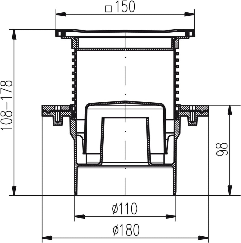 Duschablauf Badablauf Edelstahl 150x150 mm DN 110 441