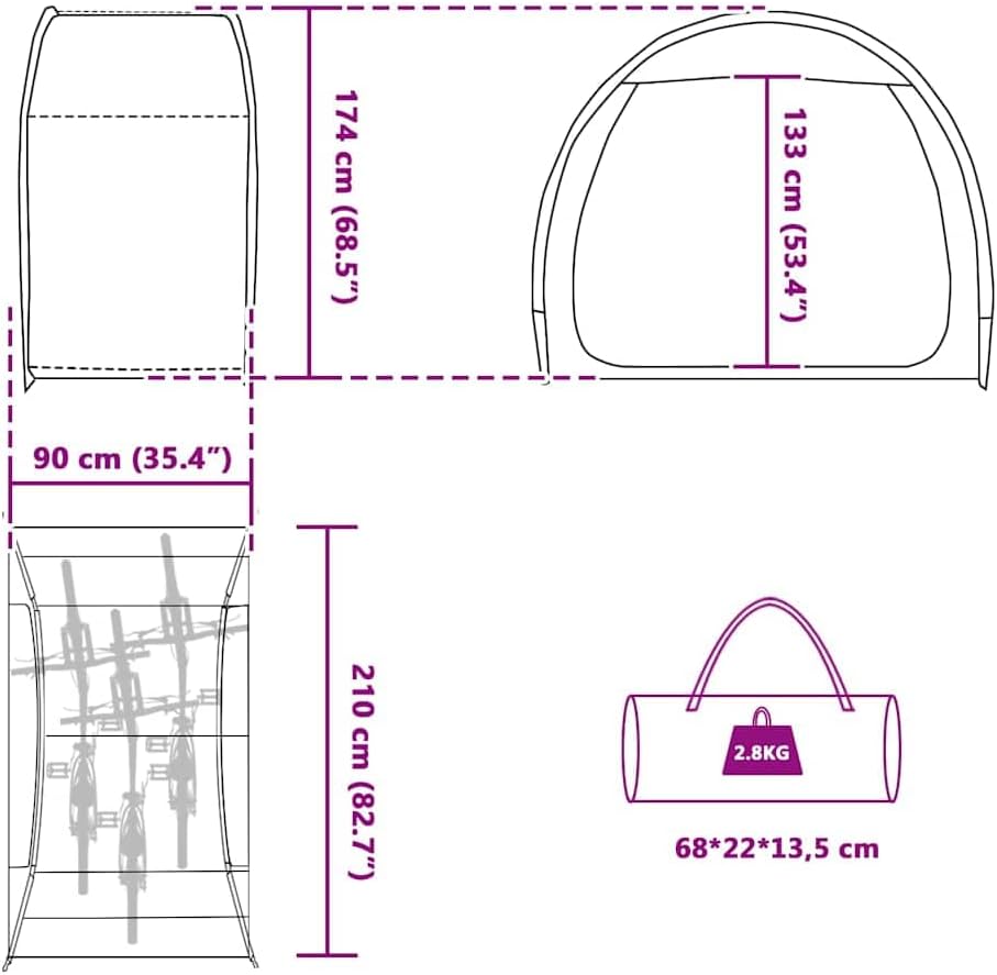 vidaXL Fahrradgarage mit Dach mit Speicher Blau 210 x 90 x 174 cm, Faltbares Zelt für Fahrräder, was