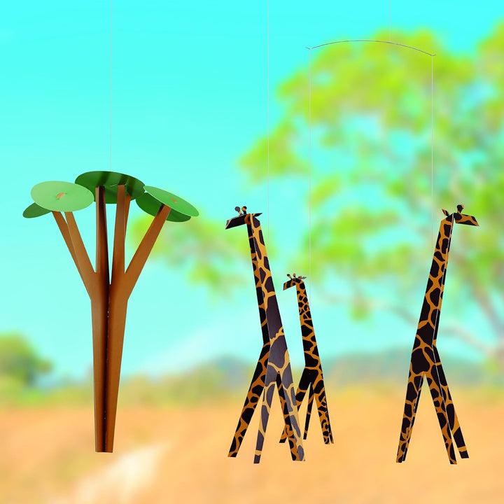 Flensted Mobiles Giraffes on The Savannah Mobile, Stahl, Mehrfarbig, 60x47 cm