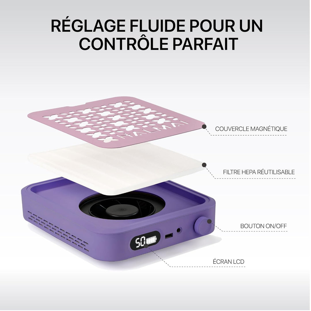 HALMAI Rechargeable Cordless Nail Dust Collector - 800Pa Suction & 5000 RPM Brushless Motor, Portabl
