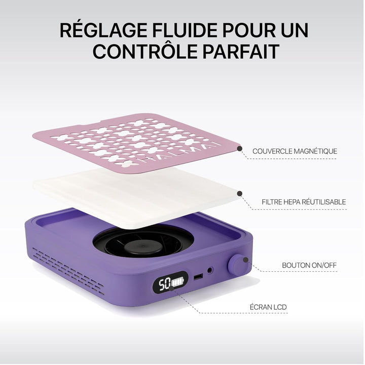 HALMAI Rechargeable Cordless Nail Dust Collector - 800Pa Suction & 5000 RPM Brushless Motor, Portabl