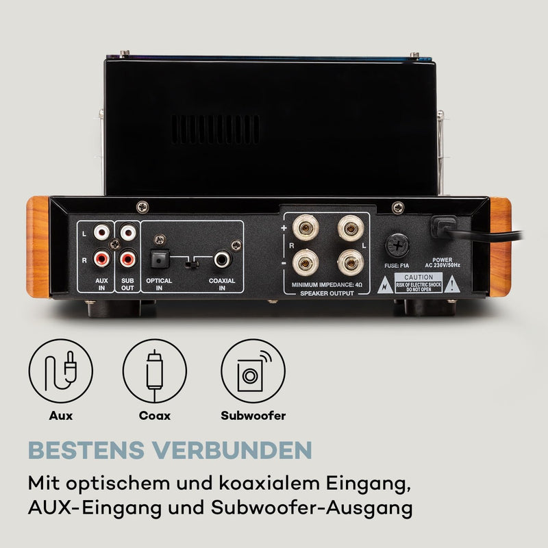 Auna Amp VT Röhrenverstärker HiFi-Verstärker 2x35W RMS, Stereo Verstärker BT Opt./Koax./AUX-In, Ampl