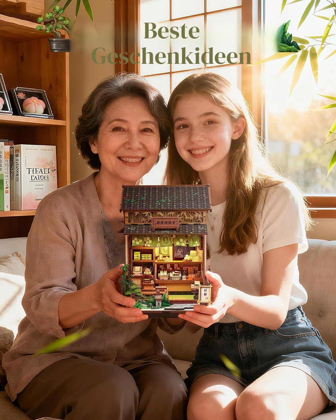 Book Nook Kit - Miniatur Puppenhaus mit LED-Beleuchtung: 3D Holz-Puzzle Buchstütze, Retro-Deko für B