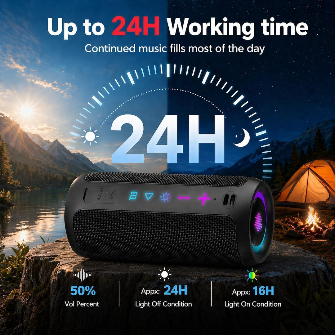 TIMU Bluetooth Lautsprecher mit Licht, Bluetooth 5.4 Musikbox, 25W Dual Lautsprecher, Dualen Bass-Tr