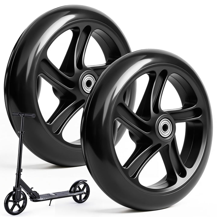2 Stück 200mm Scooter Rollen, Scooter Ersatzräder mit ABEC-9 Lager Anti-Rutsch Roller Räder, Cityrol