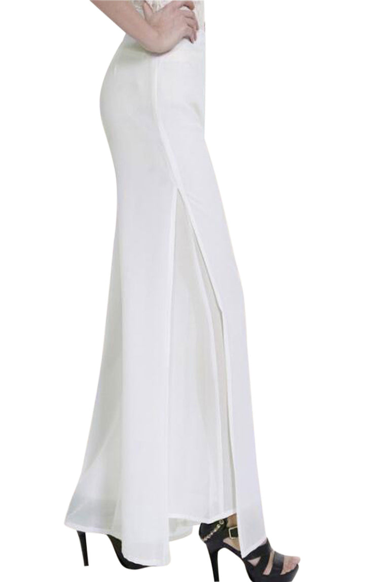 Putaowor Damen Leicht Chiffon hohe elastische Taille Fliessende Hose ausgestellt gerades Bein Frauen