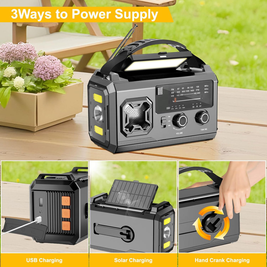 27000mAh Kurbelradio,FM/AM Notfall Radio mit Bluetooth,Tragbar Solar Radio mit Handy-Ladegerät,Emerg