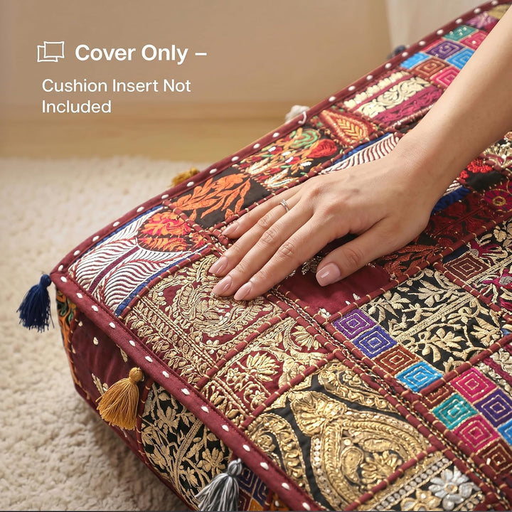 THE ART BOX 88 x 88 x 12 cm, Vintage-Patchwork, grosses Outdoor-Kissen, grosses Hundebett, Gartendek