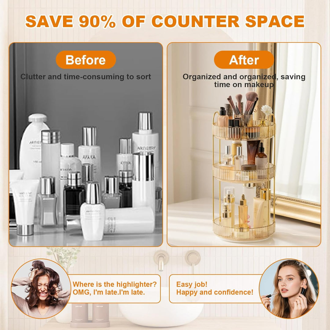 SHANNA Make Up Kosmetik Organizer: 3-stufiger 360° Drehbarer Kosmetik-Parfümständer, Toilettenartike