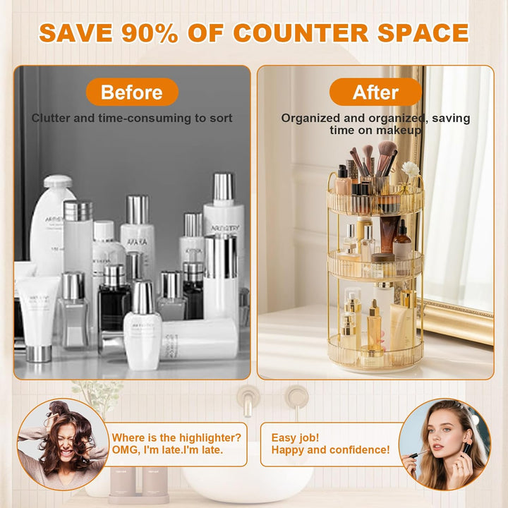 SHANNA Make Up Kosmetik Organizer: 3-stufiger 360° Drehbarer Kosmetik-Parfümständer, Toilettenartike