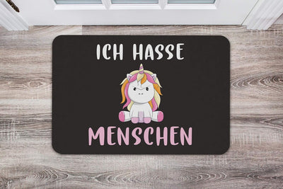 Tassenbrennerei Einhorn Fussmatte innen - Ich Hasse Menschen - Türmatte mit Spruch lustig - waschbar