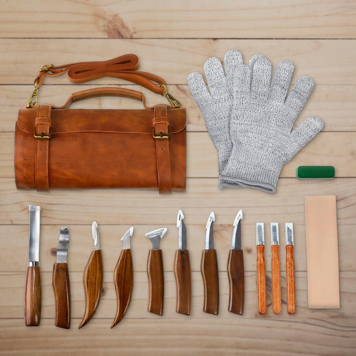 TEKCHIC Schnitzmesser, Deluxe Schnitzwerkzeug Set, Schnitzset für Anfänger, Schnitzmesser Holzbearbe