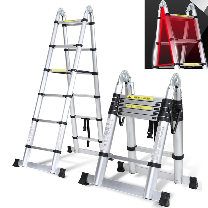 3,8M (1.9+1.9) Teleskopleiter Klappleiter Aluminium Max Belastung 150 KG/330 Pfund, Ausziehleiter Te
