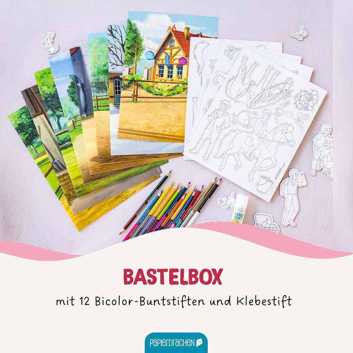 Papierdrachen Bastelbox Bibi & Tina - Komplettes Pferde Bastelset ab 3 Jahren - Inkl. Buntstifte & K