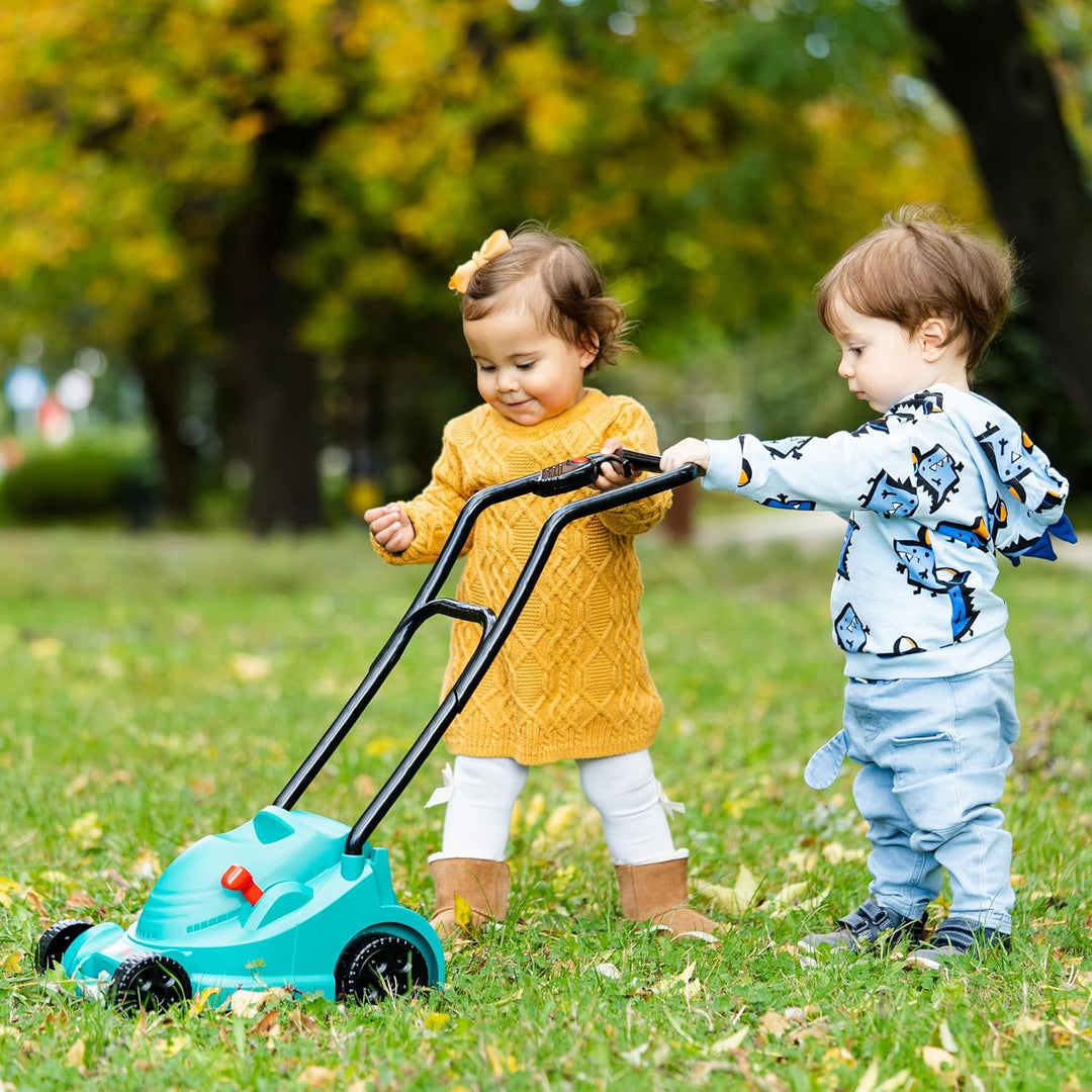 Theo Klein 2702 Bosch Rotak Rasenmäher, Mit Knattergeräusch beim Fahren, Anti-UV, Spielzeug für Kind