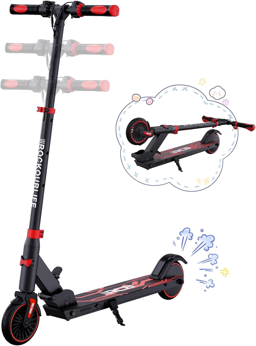 RCB R15 E-Scooter Kinder (8-12-16 Jahre) - bis zu 20 Km/h, Max. Reichweite 16Km, Elektroroller Faltb