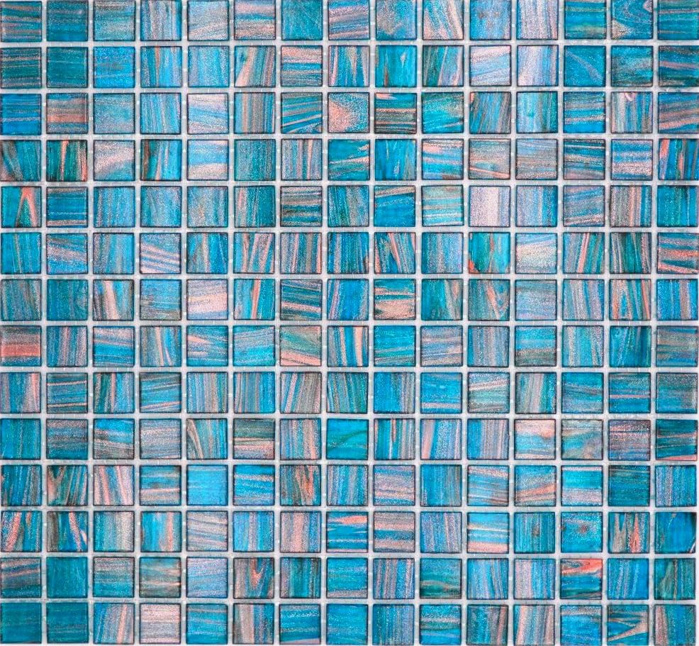 Mosaikfliese Glasmosaik Türkis Blau Perlenzian Kupfer changierend Küchenrückwand Duschwand | 10 Mosa