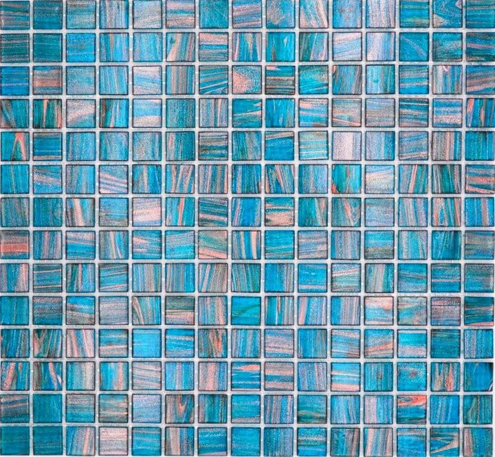 Mosaikfliese Glasmosaik Türkis Blau Perlenzian Kupfer changierend Küchenrückwand Duschwand | 10 Mosa