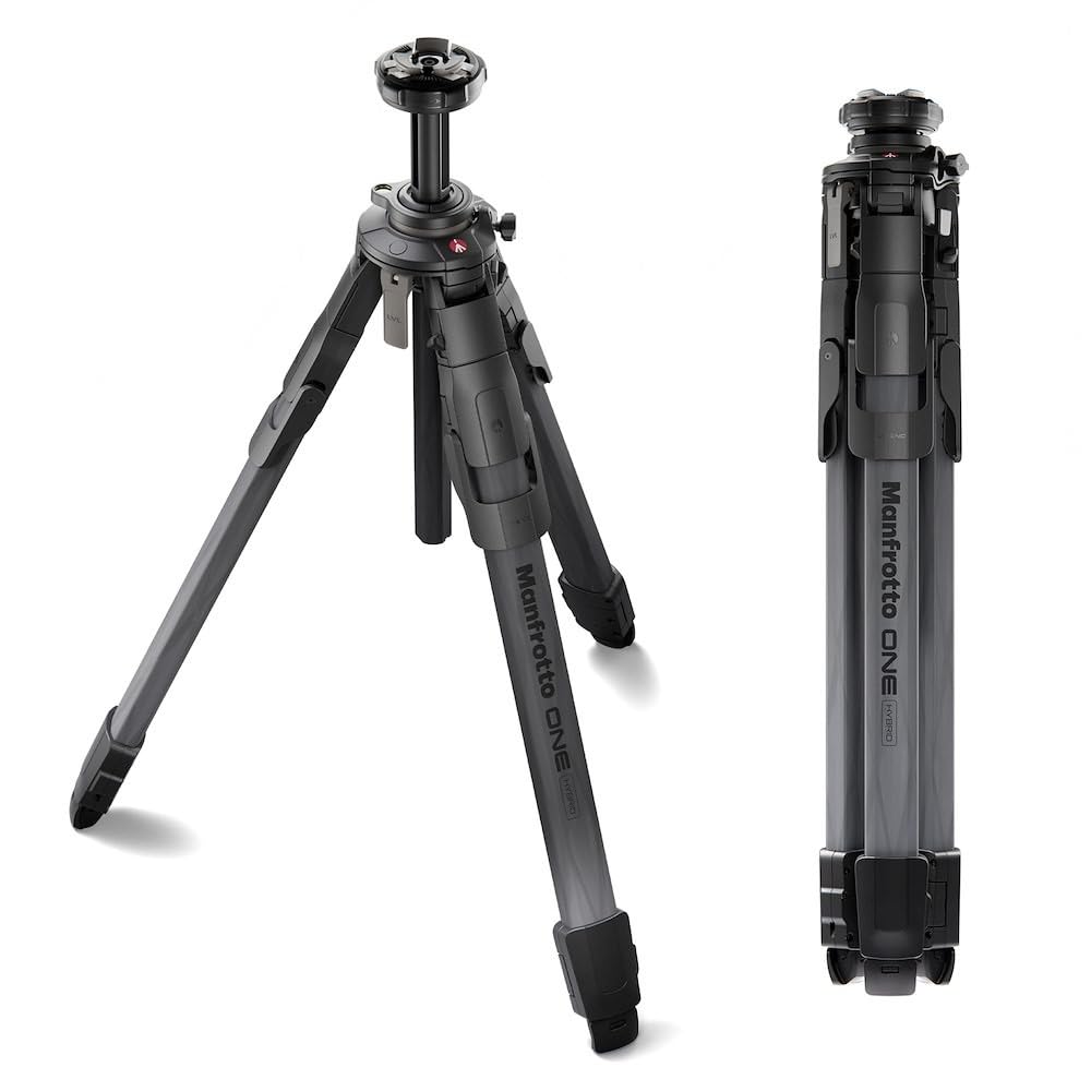Manfrotto ONE Hybrid Carbon Stativ, Foto & Video Stativ, 15kg Traglast, Nivelliersäule, 90° Horizont