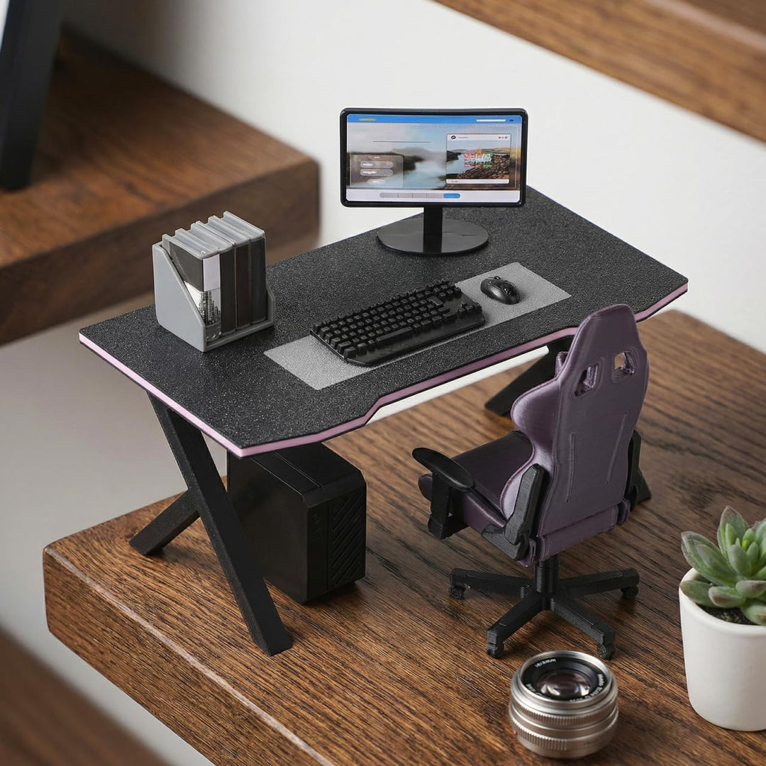 Didiseaon Miniatur-Gaming-Schreibtisch Und Puppenhaus-computerstuhl, Massstab 1:12, Mini-möbelmodell