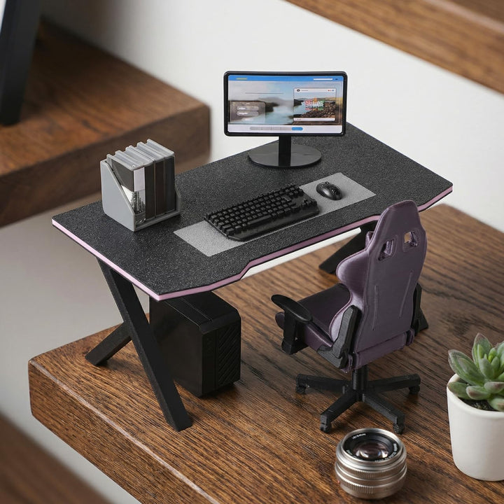 Didiseaon Miniatur-Gaming-Schreibtisch Und Puppenhaus-computerstuhl, Massstab 1:12, Mini-möbelmodell