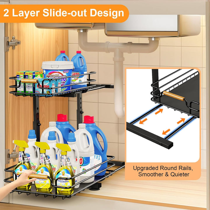 JYPS Spülschrank Organizer, 2 Etagen Metall Unter Waschbecken Regal Organizer, Höhenverstellbar Ausz
