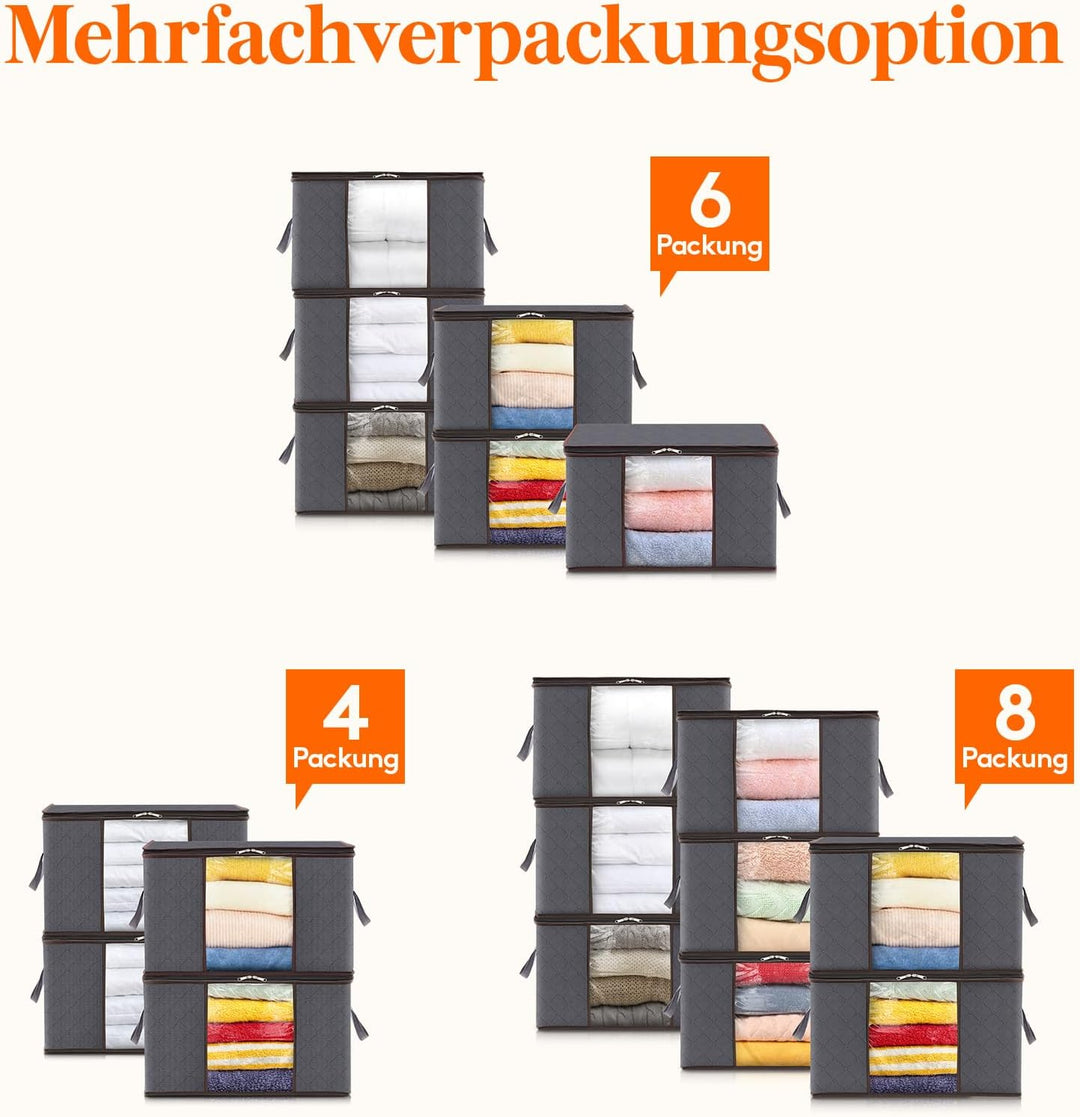 Lifewit 6 Stück Gross Aufbewahrungsbox mit Deckel, 75L Aufbewahrungstasche für Bettdecken Kleidung A