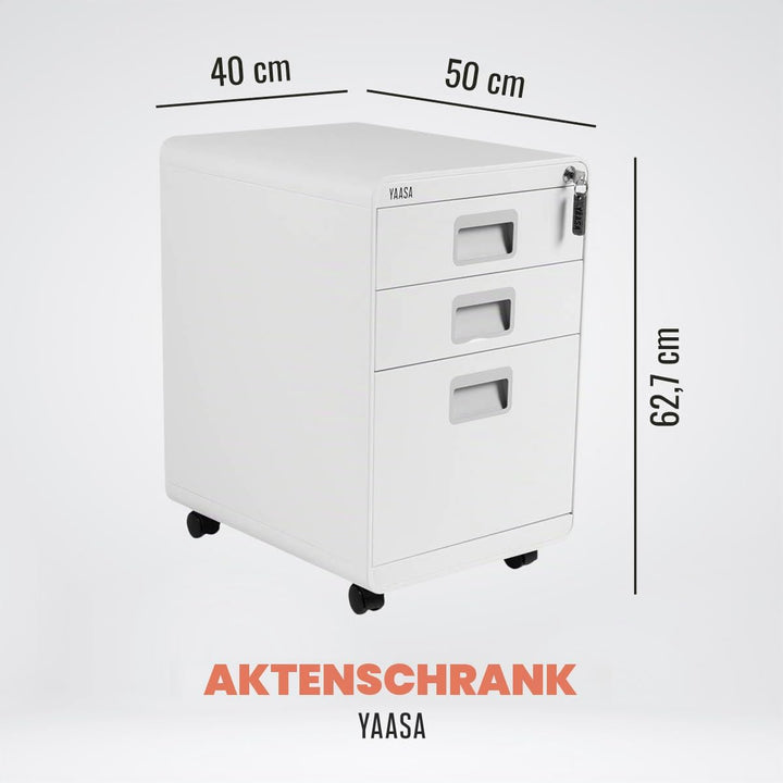 Yaasa File Cabinet Curved Standard Weiss - Rollcontainer aus Stahl, Aktenschrank mit 3 verschliessba