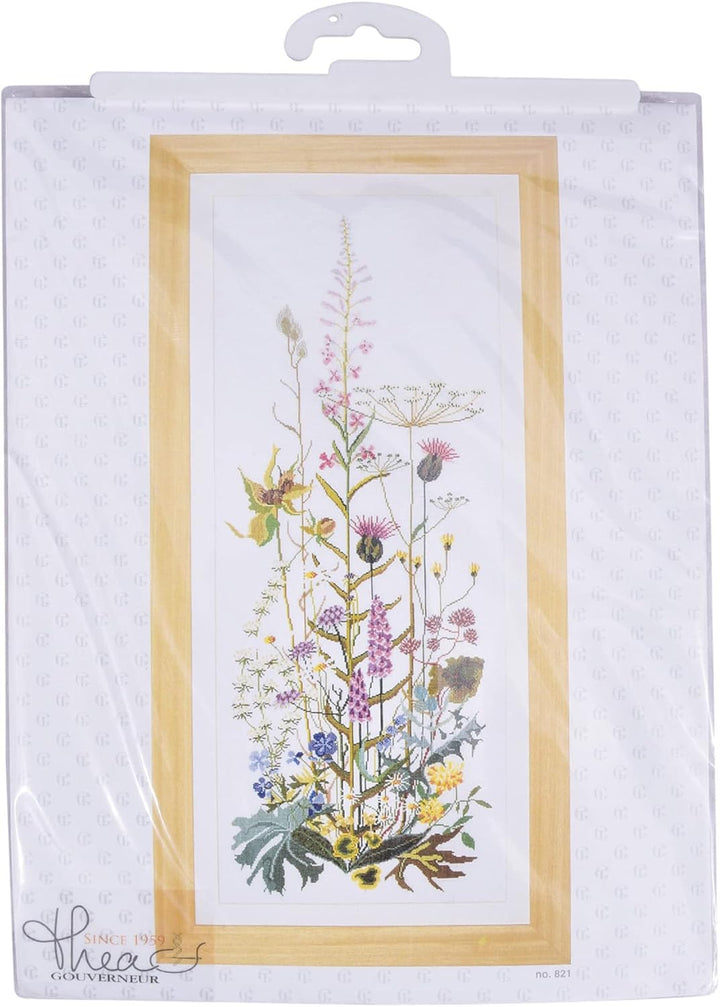 Thea Gouverneur - Kreuzstich-Set - Wildblumen - Leinen - 32 Count - Für Erwachsene - 821 45x110cm Wi