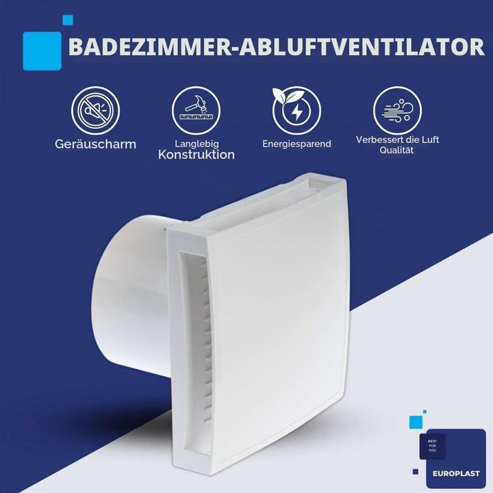 Ø 100mm Bad-Lüfter mit Feuchtesensor und Timer mit Weiss Front, Leise Ventilator Feuchtigkeitssensor